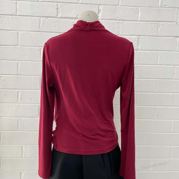 OJAY Berry Purple Winter Office Long Sleeve Draped Wrap Top - Picture 4 of 7